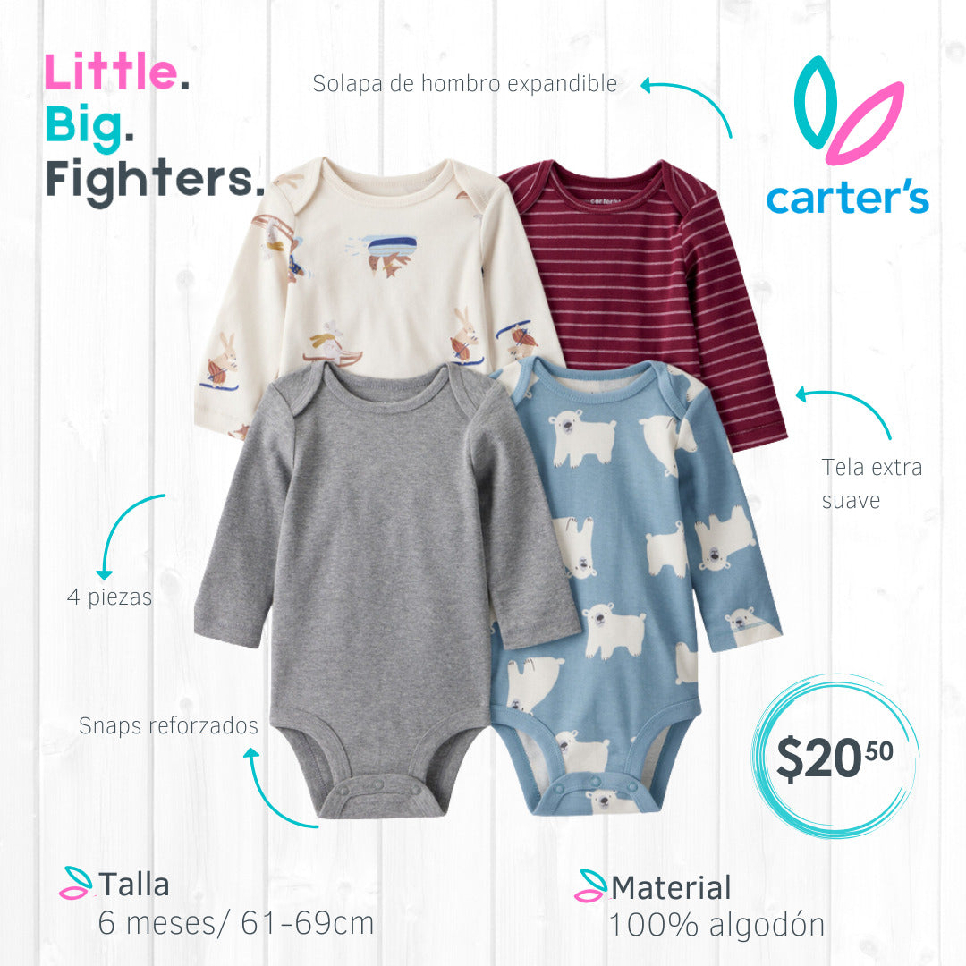 Set 4 Bodies Carters / T: 6 meses