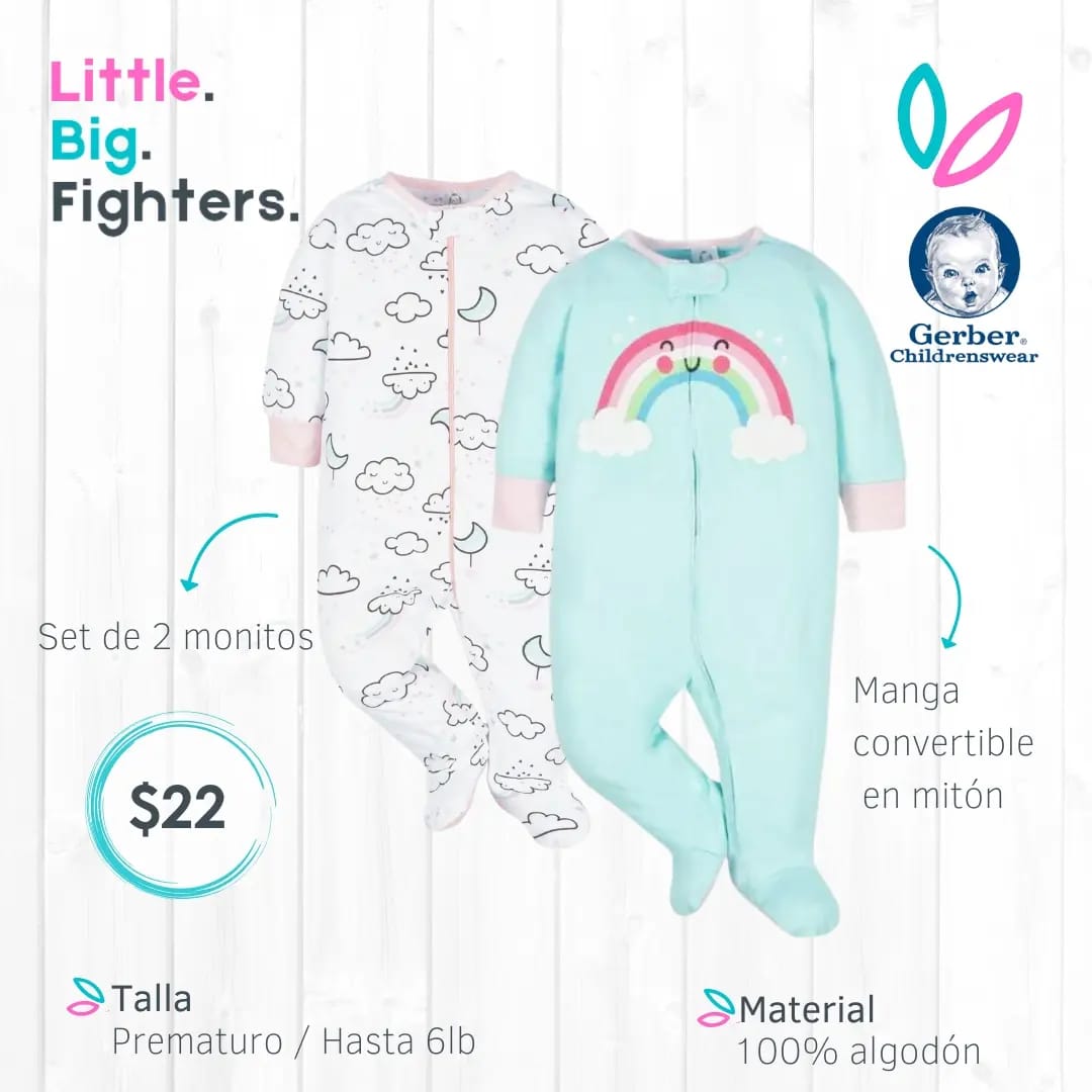 Set 2 monitos Gerber / T: Prematuro hasta 6lb