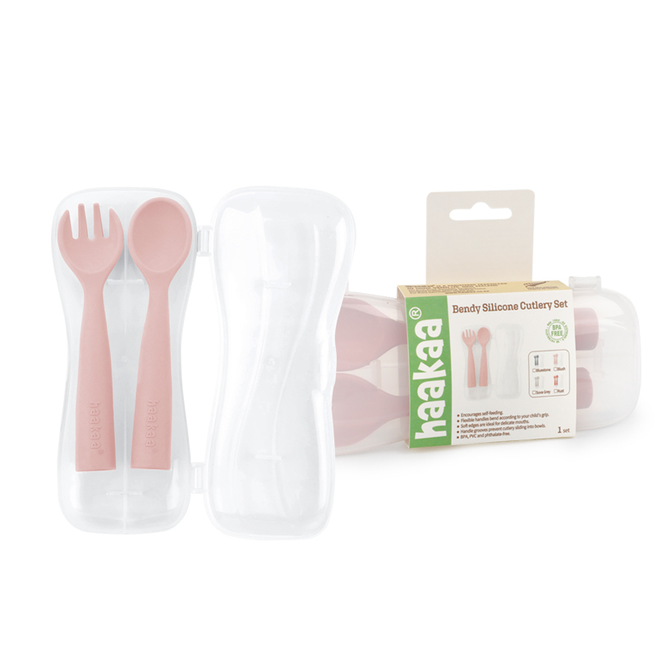 Set de cubiertos flexibles de silicón Rosa Haakaa